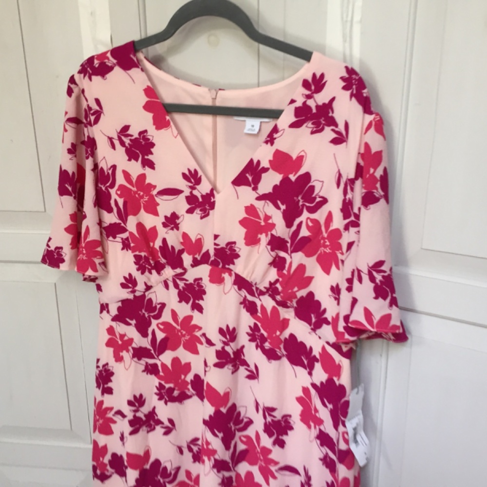Liz Claiborne Pink Floral Short Sleeve Midi Dress - Picture 9 of 16